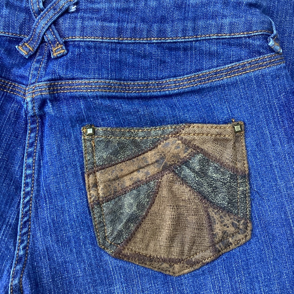 Vintage Y2K Low Rise Jeans Suede Pockets Chi by Falchi Blue Boot Cut Jeans 6 - Picture 9 of 12